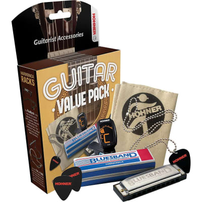 Hohner Guitar Value Pack with Harmonica, Chromatic Clip-on Tuner, Picks, Polishing cloth & Necklace image 1