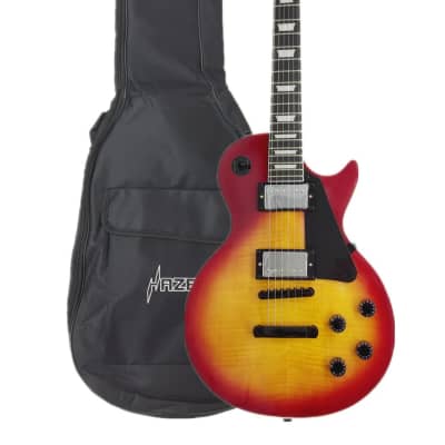 Haze HSG9TCS Solid Body Flame Maple Cherry Top Electric Guitar, Sunburst w/Accessories - With padded bag image 1