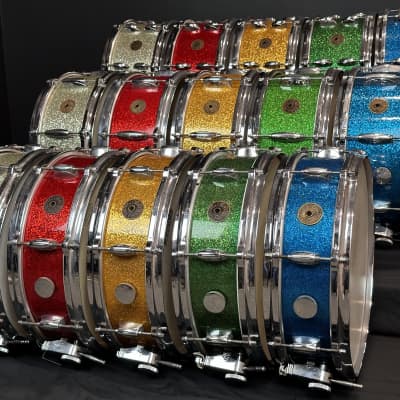 Gretsch Round Badge Red Sparkle snare drum trio 4x14, 5.5x14, 6.5x14 image 22