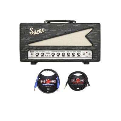 Supro 1932RH Royale 50W Tube Amp Head Amplifier Bundle with Black Woven Guitar Instrument Cable (10-Feet), and Speaker Cable (3-Feet) (3 Items) for sale