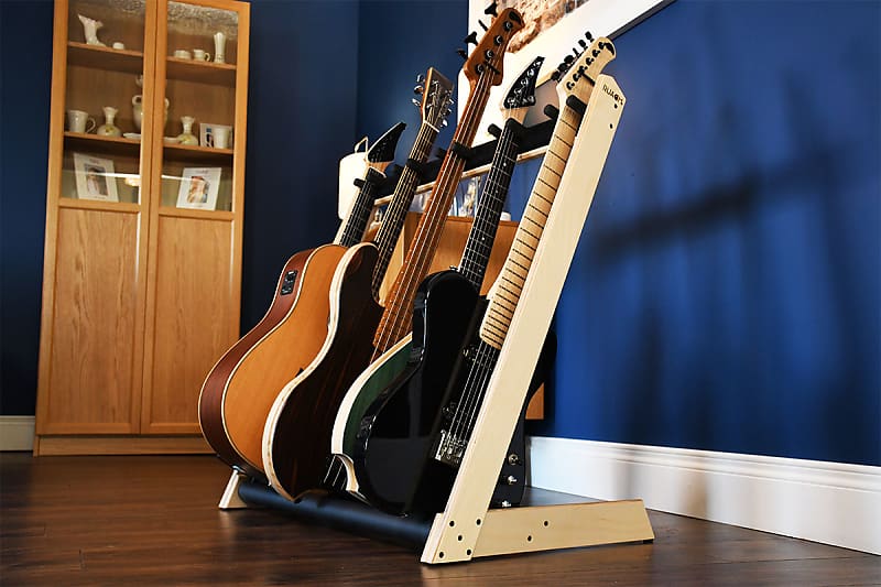 Ruach Wooden 3 Way Multi Guitar Stand Display Rack Mahogany Walnut Birch  Black White 