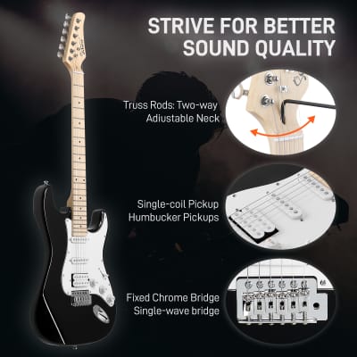 Glarry GST Stylish H-S-S Pickup Electric Guitar Kit with 20W AMP Bag Guitar Strap 2020s - Black image 13