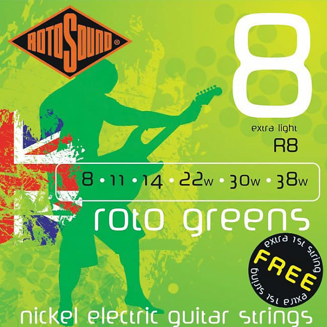 ROTOSOUND R8 Roto Greens Extra Light 008-038 Nickel plated Steel. Saiten für E-Gitarre image 1