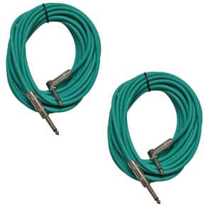 Seismic Audio SAGC20R-GREEN-2PACK Straight to Right-Angle 1/4" TS Guitar/Instrument Cables - 20" (Pair)
