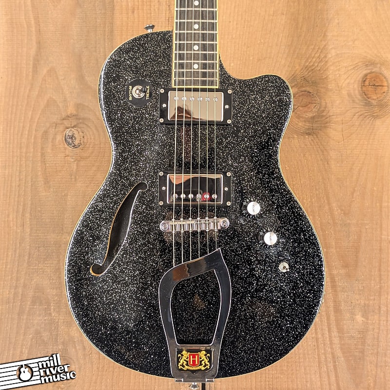 Hagstrom D2F Semi Hollowbody Electric Black Sparkle w/ Hard Case