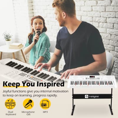 Keyboard Piano With 61 Lighted Keys, Full-Size Electric Piano Keyboard For Beginner Kids Teens Adults With Stand, Microphone, 3 Teaching Modes, Usb Port, White image 4