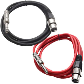 Seismic Audio SATRXL-F6-BLACKRED 1/4" TRS Male to XLR Female Patch Cables - 6' (2-Pack)