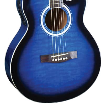 Indiana MAD-QTBL Madison Elite Deluxe Concert Cutaway Spruce Top 6-String Acoustic Electric Guitar - Quilt Blue for sale