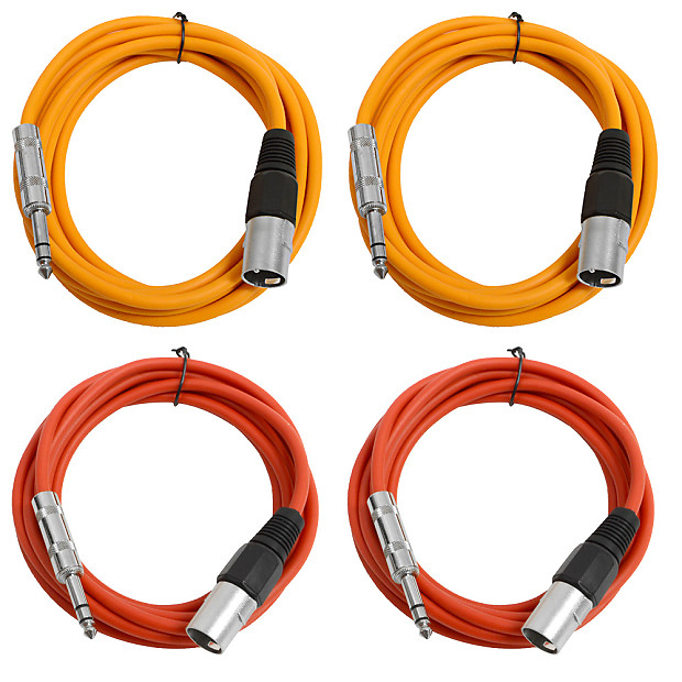 Seismic Audio SATRXL-M10-2ORANGE2RED 1/4" TRS Male to XLR Male Patch Cables - 10' (4-Pack) image 1