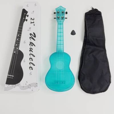 UK11 Transparent Soprano Ukulele 21" + Free Gig Bag, Pick - Blue / Acoustic / 21" Soprano image 16