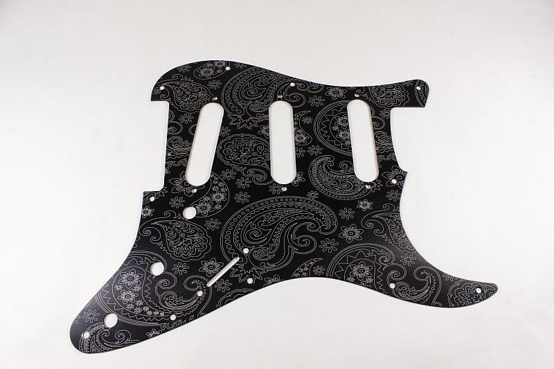 Brushed Black Anodized Paisley Aluminum SSS Strat Pickguard- Fits Fender Stratocaster image 1
