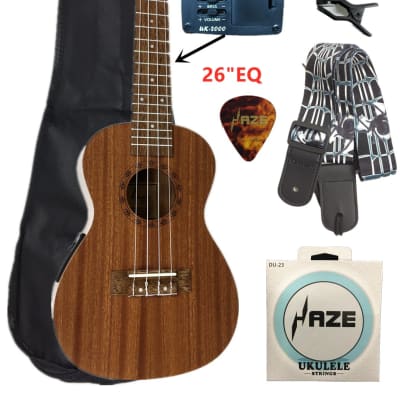 Haze HA-U26 EQ All-Mahogany Tenor Ukulele +Free Gig Bag,Extra Strings,Pick,Strap,Tuner,Lead image 1
