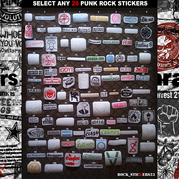 Choose Any 20 Punk rock, Oi!, pop punk, Anarcho-punk stickers For Just $23!  decal vinyl on guitar