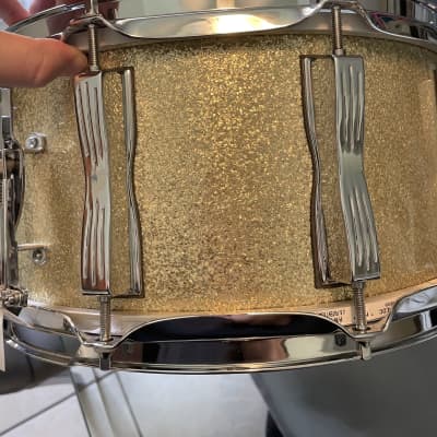 90s Ludwig 6.5 Classic maple snare drum Gold sparkle image 7