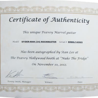Peavey Marvel Spiderman 3/4 Size Electric Guitar Signed by Stan Lee with Certificate of Authenticity (Serial  BRBBJ140965) image 4