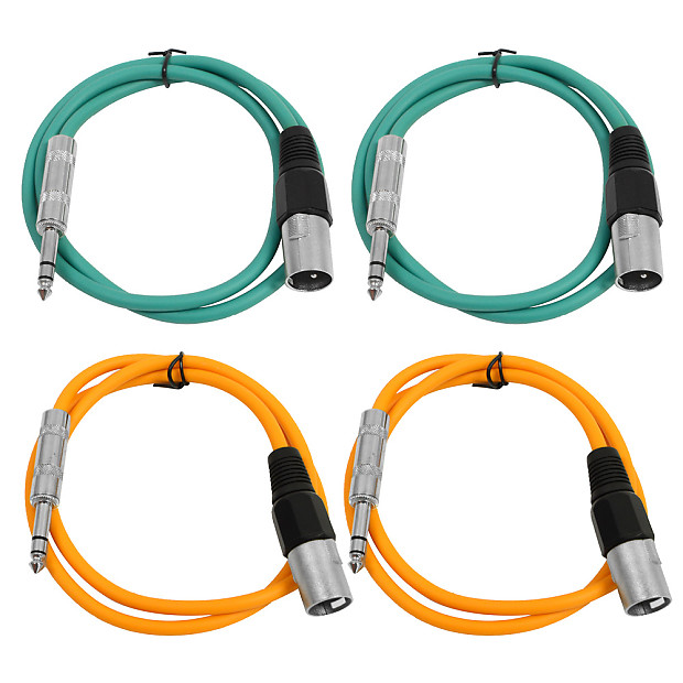 Seismic Audio SATRXL-M2-2GREEN2ORANGE 1/4" TRS Male to XLR Male Patch Cables - 2' (4-Pack) image 1