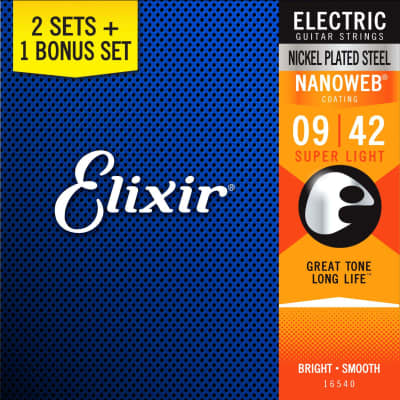 Elixir Strings 16540 Nanoweb Electric Guitar Strings - .009-.042 Super Light 3-pack image 1
