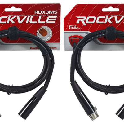(2) Rockville RDX3M5 5 Foot 3 Pin DMX Lighting Cables 100% Copper Female to Male image 1