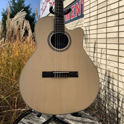 Ovation Applause Acoustic Electric Classical Guitar Natural Satin Spruce AB24CS- for sale