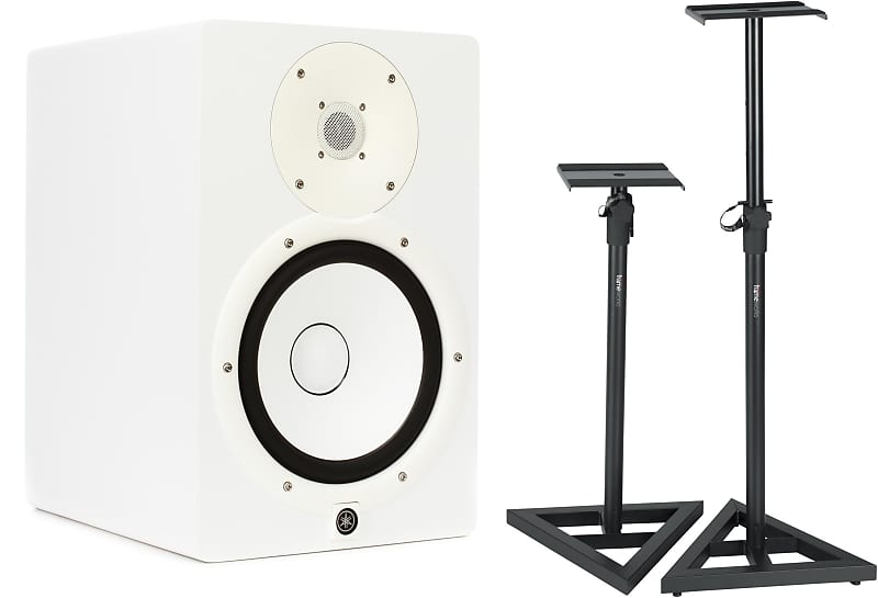 Yamaha HS8 8 inch Powered Studio Monitor - White Bundle with Gator  Frameworks GFW-SPK-SM50 Studio Monitor Stands