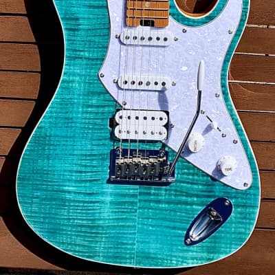 Aria Pro II 714-MK2 TQBL FULLERTON Turquoise Blue Flame Top | Reverb