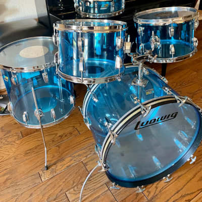 Ludwig Vistalite Big Beat 5pc Kit 12/13/16/22" with Matching 5x14" Snare Drum 1970s - Blue image 1