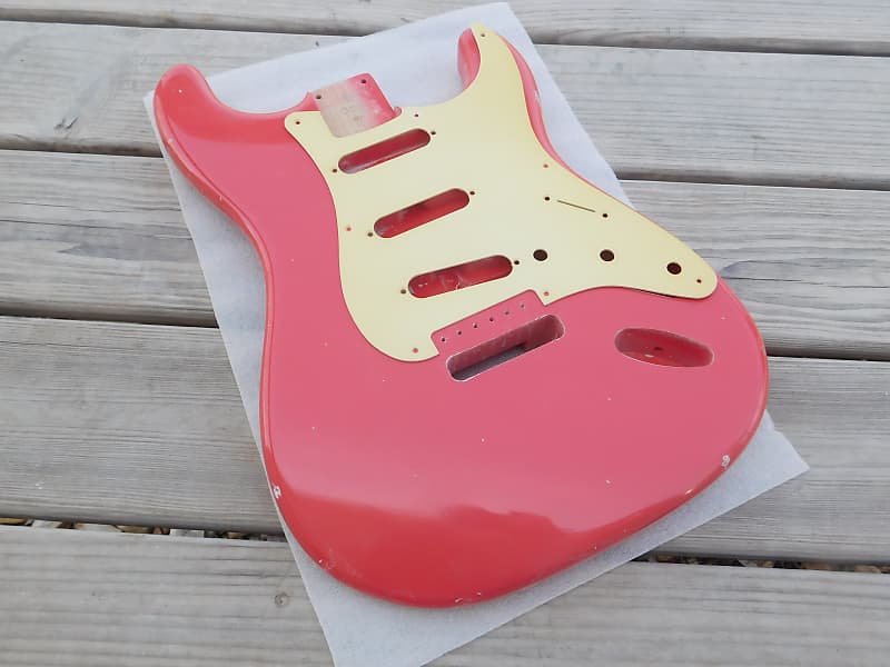4lbs 1oz BloomDoom Nitro Lacquer Aged Relic Faded Fiesta Red S-Style Vintage Custom Guitar Body Bild 1