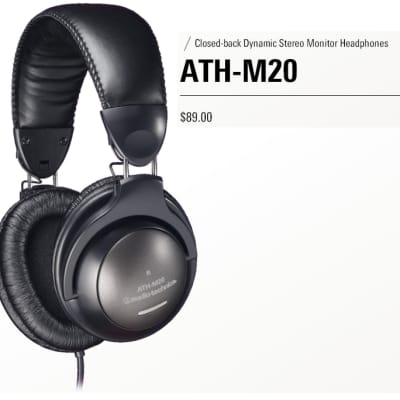 Audio-Technica ATH-M20 Closed-Back Headphones Black image 2