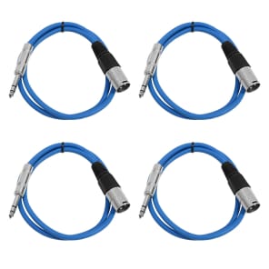 Seismic Audio SATRXL-M2-4BLUE 1/4" TRS Male to XLR Male Patch Cables - 2' (4-Pack)