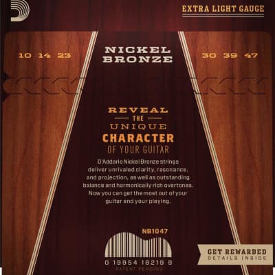 D'Addario NB1047 Nickel Bronze Acoustic Guitar Strings, Extra Light, 10-47 image 2