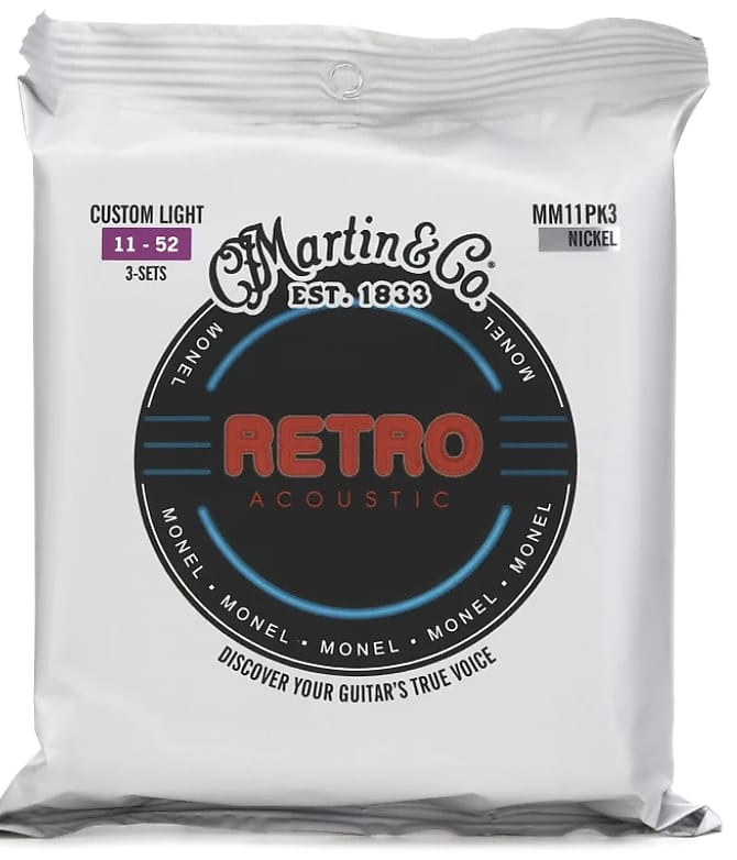 Martin MM11PK3 Retro Acoustic Guitar Strings - .011-.052 Custom Light (3-pack)