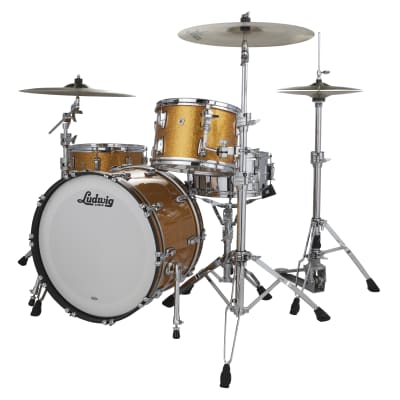 Ludwig *Pre-Order* Classic Maple Gold Sparkle Downbeat 14x20_8x12_14x14 Drums Shell Pack Made in the USA | Authorized Dealer image 2