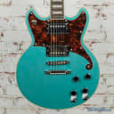 D'Angelico Guitars Premier Brighton Double Cutaway Solid Body Electric Guitar, Ocean Turquoise