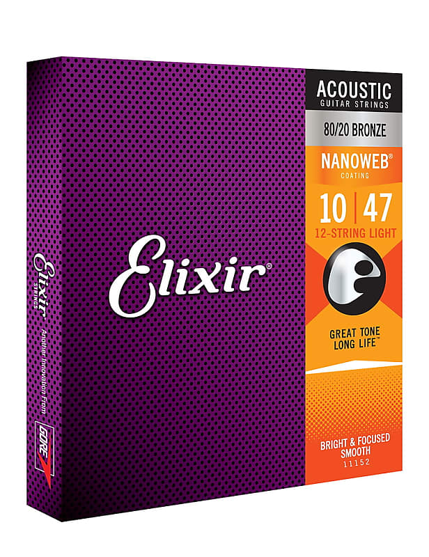 Elixir 11152 Nanoweb 80/20 Bronze 12 String Acoustic Guitar Set, Light 10-47 image 1