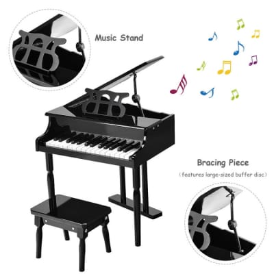 30-Key Kids Piano Keyboard Toy with Bench Piano Lid and Music Rack image 5