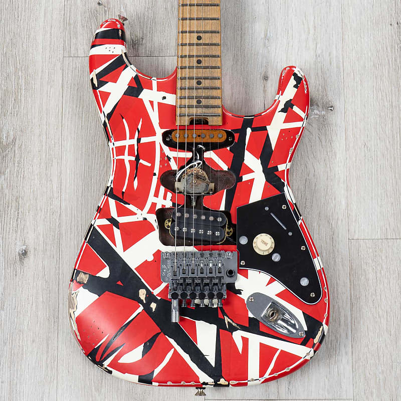 EVH Striped Series Frankie Guitar, Red/White/Black Relic | Reverb