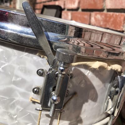 Killer Sounding Gretsch Round Badge Snare Drum, Case & Stand 1950-1969 - White Marine Pearl image 6
