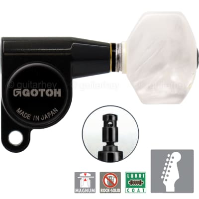 NEW Gotoh SG360 MG Magnum Locking Tuners Set 6 in line PEARLOID Buttons -  BLACK