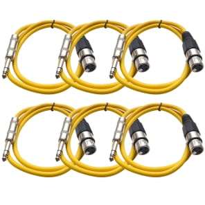 Seismic Audio SATRXL-F2YELLOW6 XLR Female to 1/4" TRS Male Patch Cables - 2' (6-Pack)