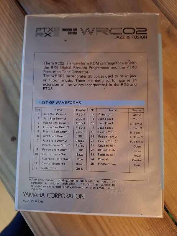 Yamaha WRC02 Waveform ROM Cartridge Jazz & Fusion for RX5