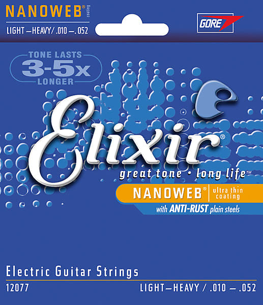 Elixir 12077 Light-Heavy 10-52 Nanoweb Electric Guitar Strings image 1