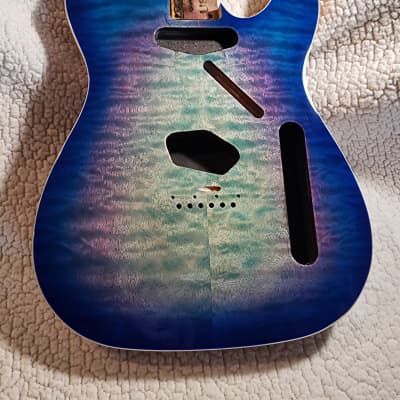 Stunning USA made bound Alder body.Quilt maple top in Blue burst Dragon color.Made for a Tele neck. image 1