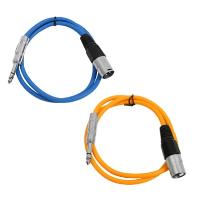 2 Pack of 1/4 Inch to XLR Male Patch Cables 2 Foot Extension Cords Jumper - Blue and Orange image 1