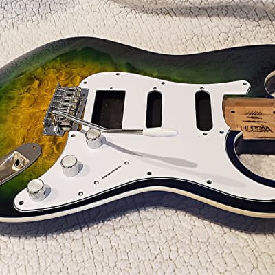 The last USA made , Bound Alder body In  " Deluxe Dragonburst". Made for a Strat neck # DS-5. Only 4.4 lbs. image 9