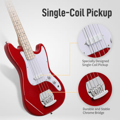 Glarry 4 String 30in Short Scale Thin Body GB Electric Bass Guitar with Bag Strap Connector Wrench Tool Red image 5