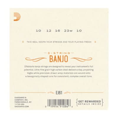 D'Addario EJ61 5-String Banjo Strings, Nickel, Medium 10-23 image 3