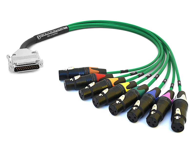 Premium Analog DB25 to XLR-Female | Mogami W2932 & Neutrik Gold Connectors | 25 Feet (Green with Multicolored Boots) image 1