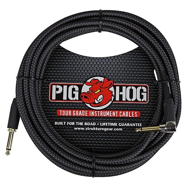 Pig Hog PCH20BKR 1/4" TS Right-Angle to Straight Instrument/Guitar Cable - 20' image 1