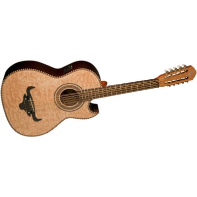 Oscar Schmidt OH32SEQN Quilt Maple Acoustic Electric Bajo Quinto with Gig Bag Natural image 2