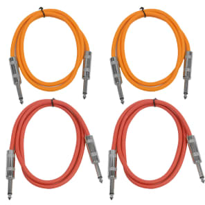Seismic Audio SASTSX-3-2ORANGE2RED 1/4" TS Male to 1/4" TS Male Patch Cables - 3' (4-Pack)